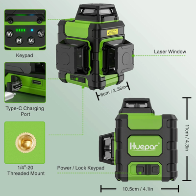 Huepar HM03CG 3D 3*360° szintezőlézer