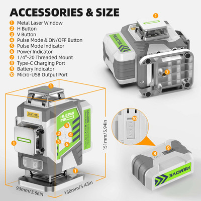 Huepar Pro ZK04CG 4D 4*360° szintezőlézer